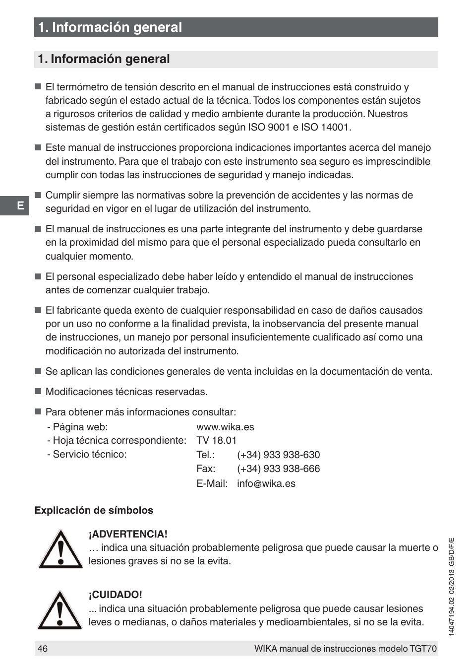 Información general | WIKA TGT70 User Manual | Page 46 / 60