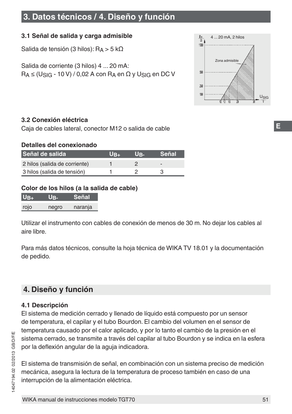 Datos técnicos / 4. diseño y función, Diseño y función | WIKA TGT70 User Manual | Page 51 / 60