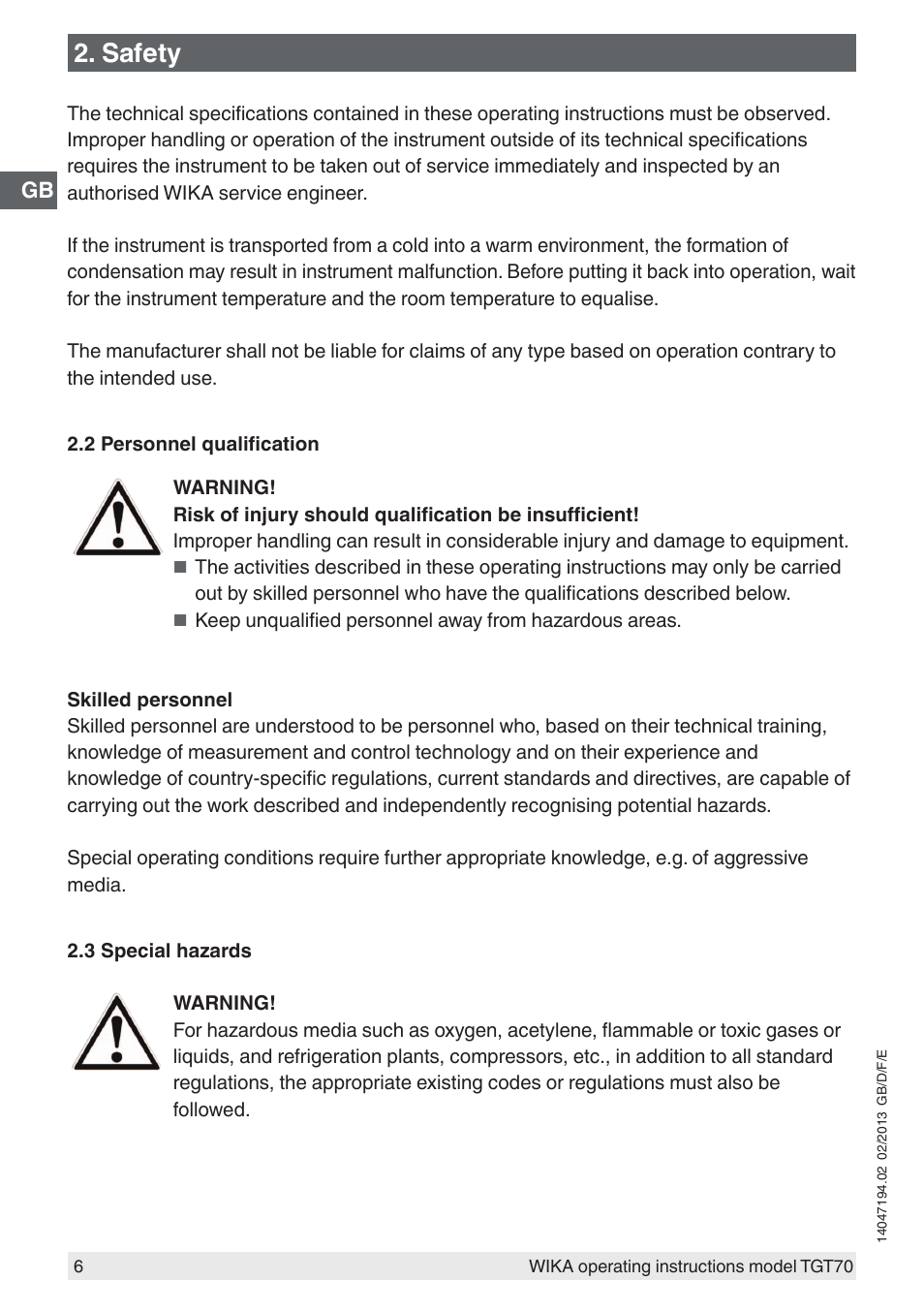 Safety | WIKA TGT70 User Manual | Page 6 / 60