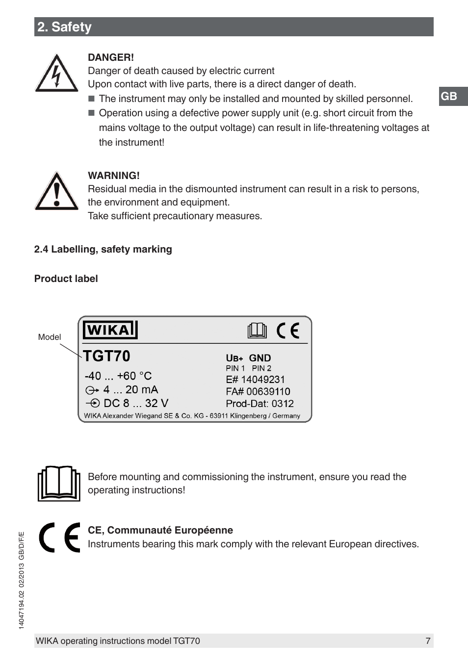 Safety | WIKA TGT70 User Manual | Page 7 / 60