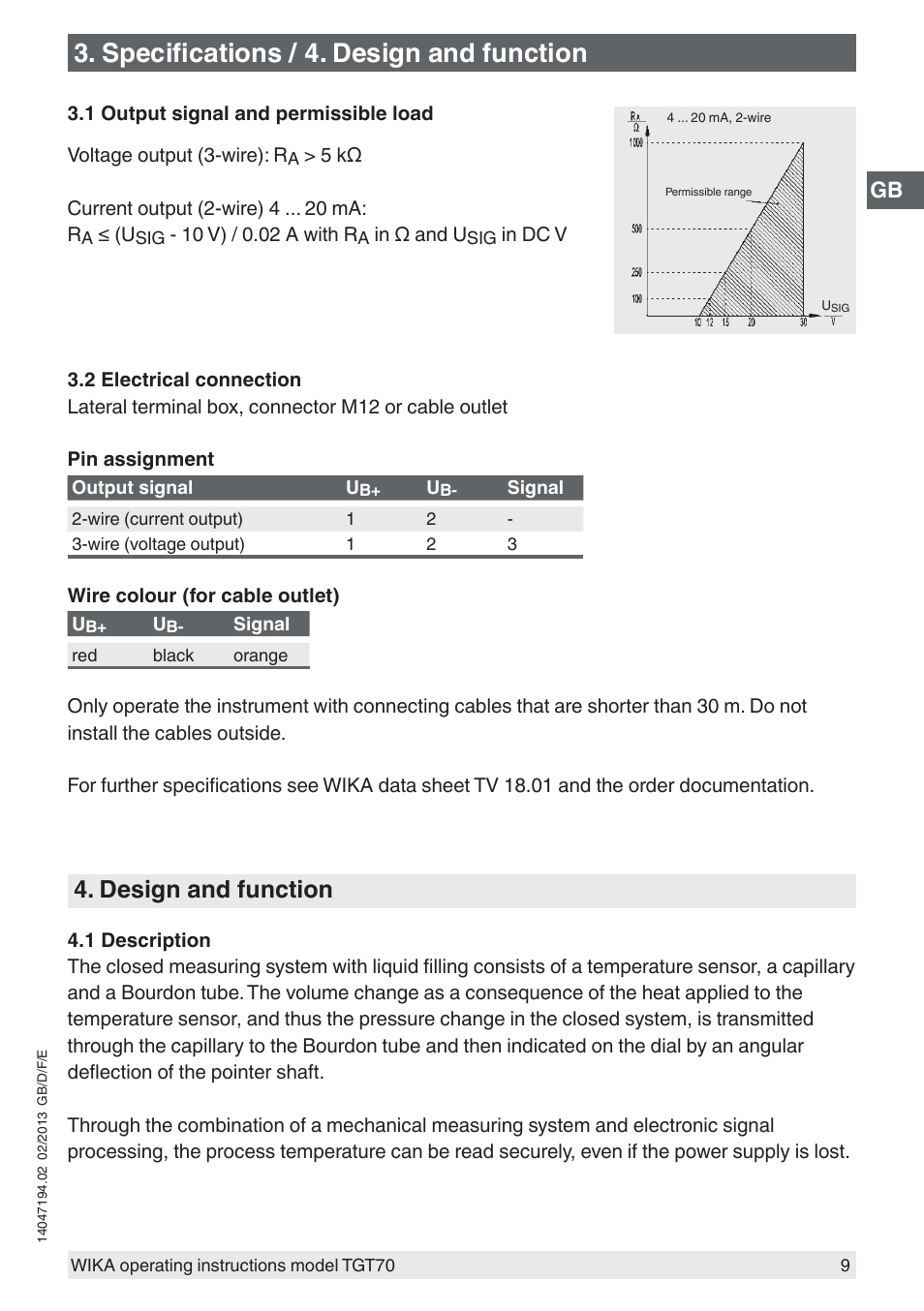 Specifications / 4. design and function, Design and function | WIKA TGT70 User Manual | Page 9 / 60