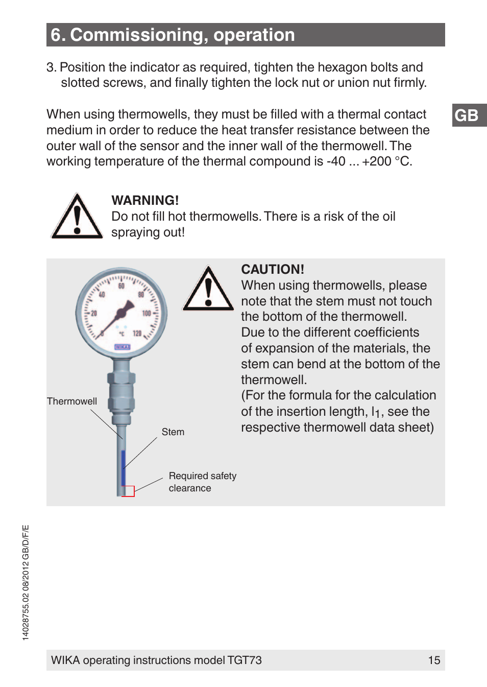 Commissioning, operation | WIKA TGT73 User Manual | Page 15 / 88