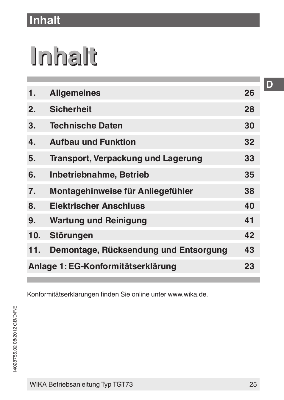 Inhalt | WIKA TGT73 User Manual | Page 25 / 88