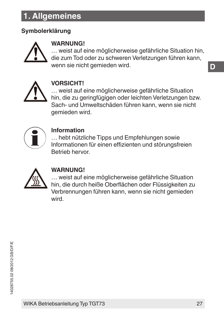 Allgemeines | WIKA TGT73 User Manual | Page 27 / 88