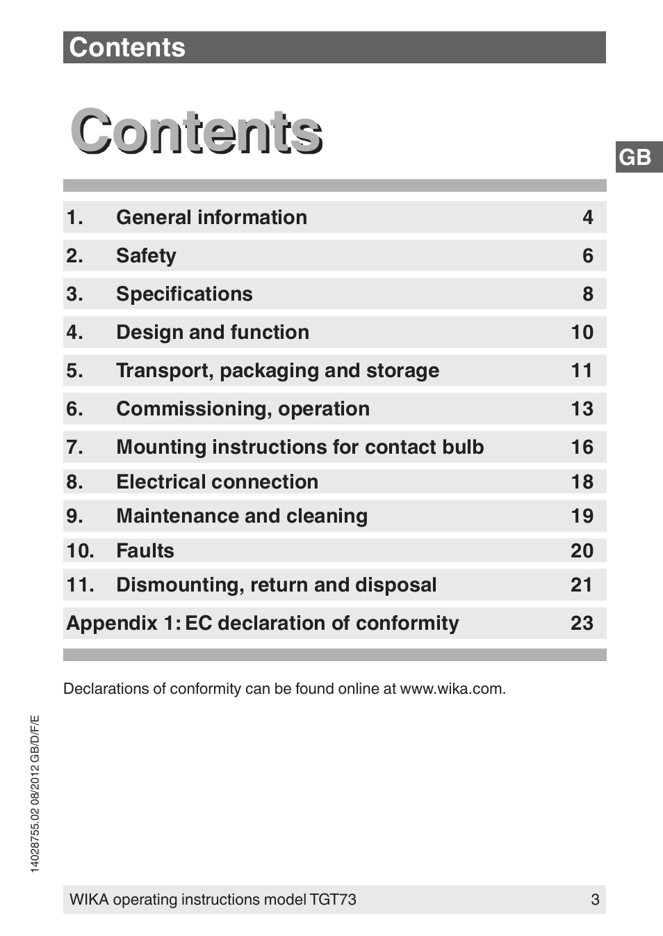 WIKA TGT73 User Manual | Page 3 / 88