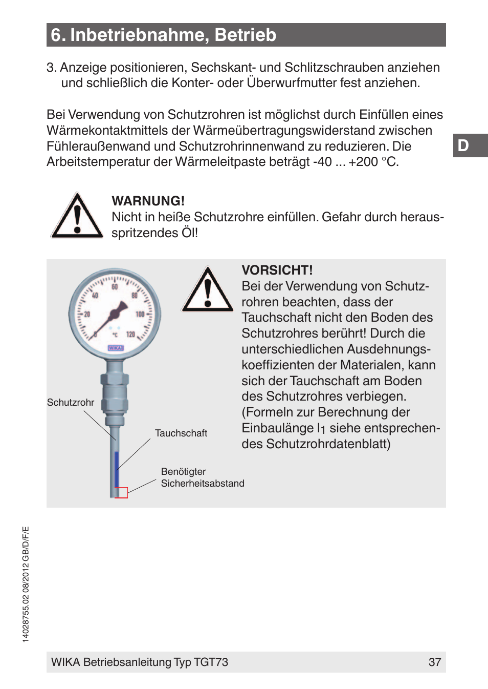 Inbetriebnahme, betrieb | WIKA TGT73 User Manual | Page 37 / 88