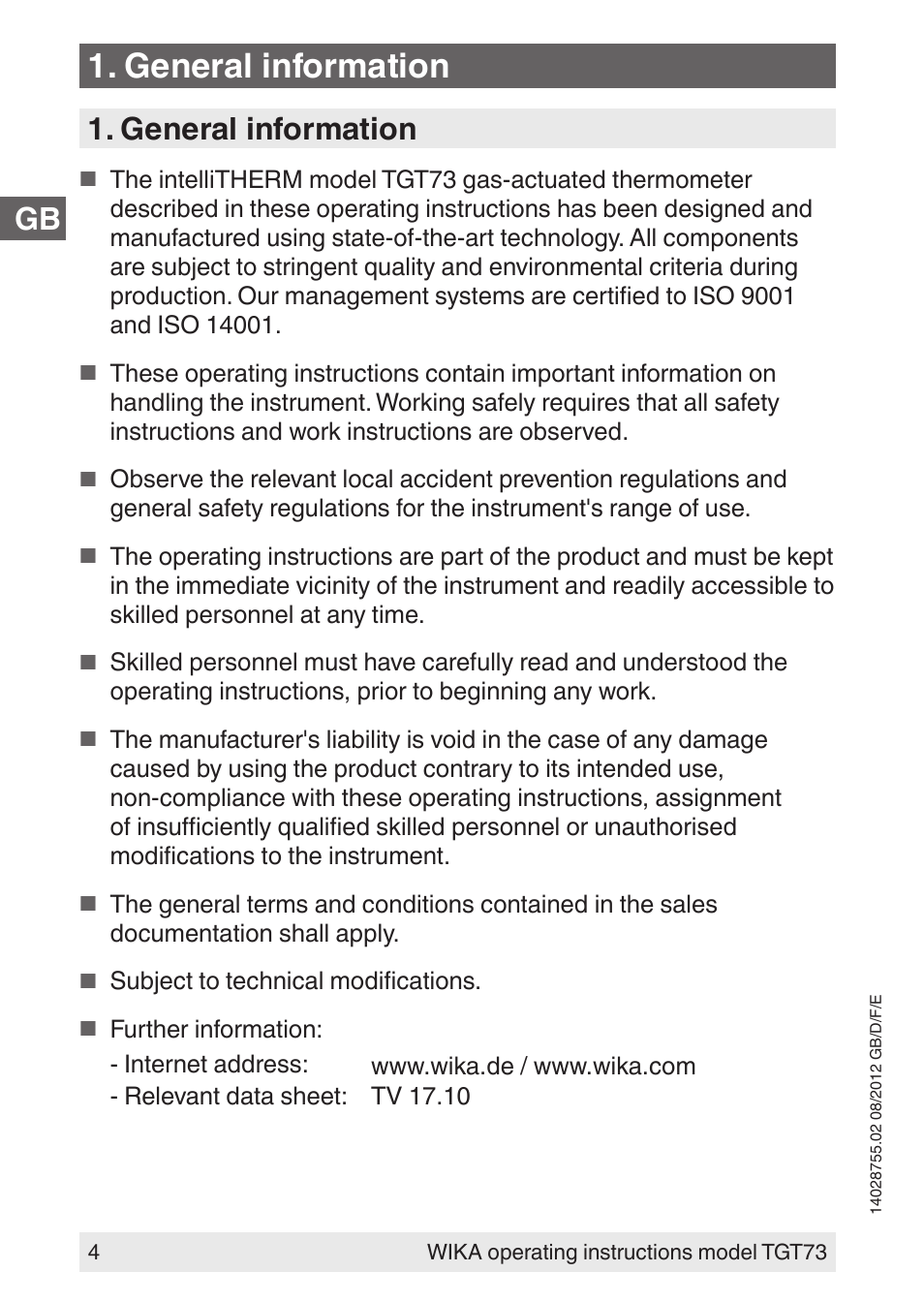 General information | WIKA TGT73 User Manual | Page 4 / 88