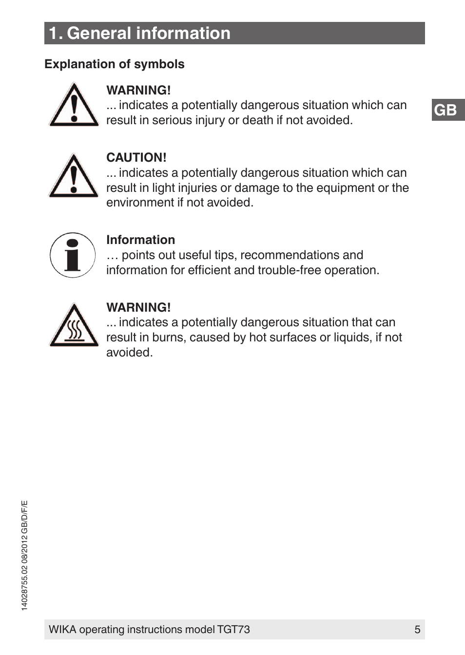 General information | WIKA TGT73 User Manual | Page 5 / 88