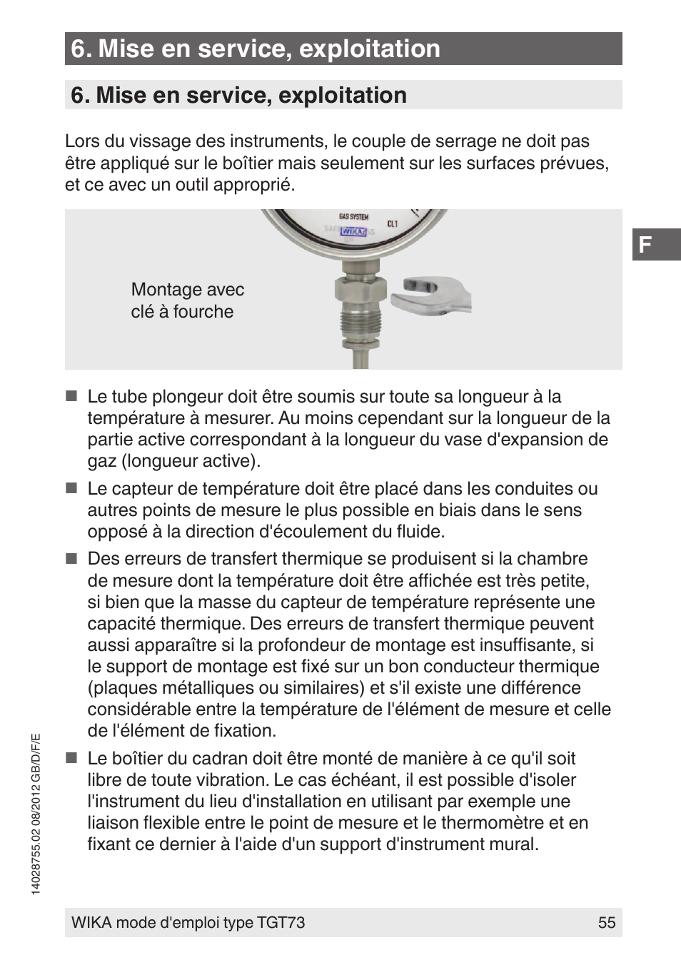 Mise en service, exploitation | WIKA TGT73 User Manual | Page 55 / 88