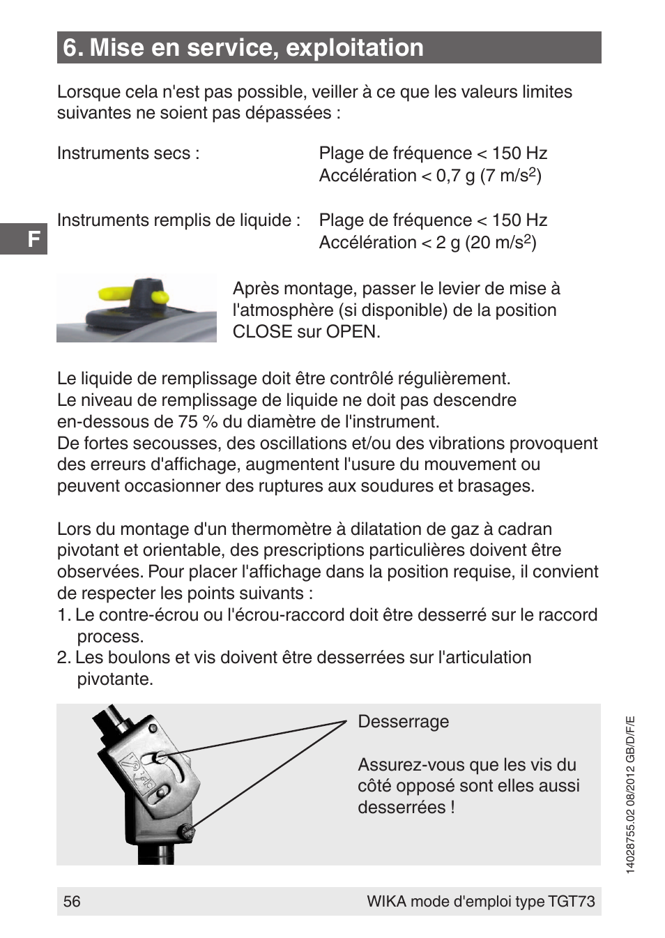 Mise en service, exploitation | WIKA TGT73 User Manual | Page 56 / 88