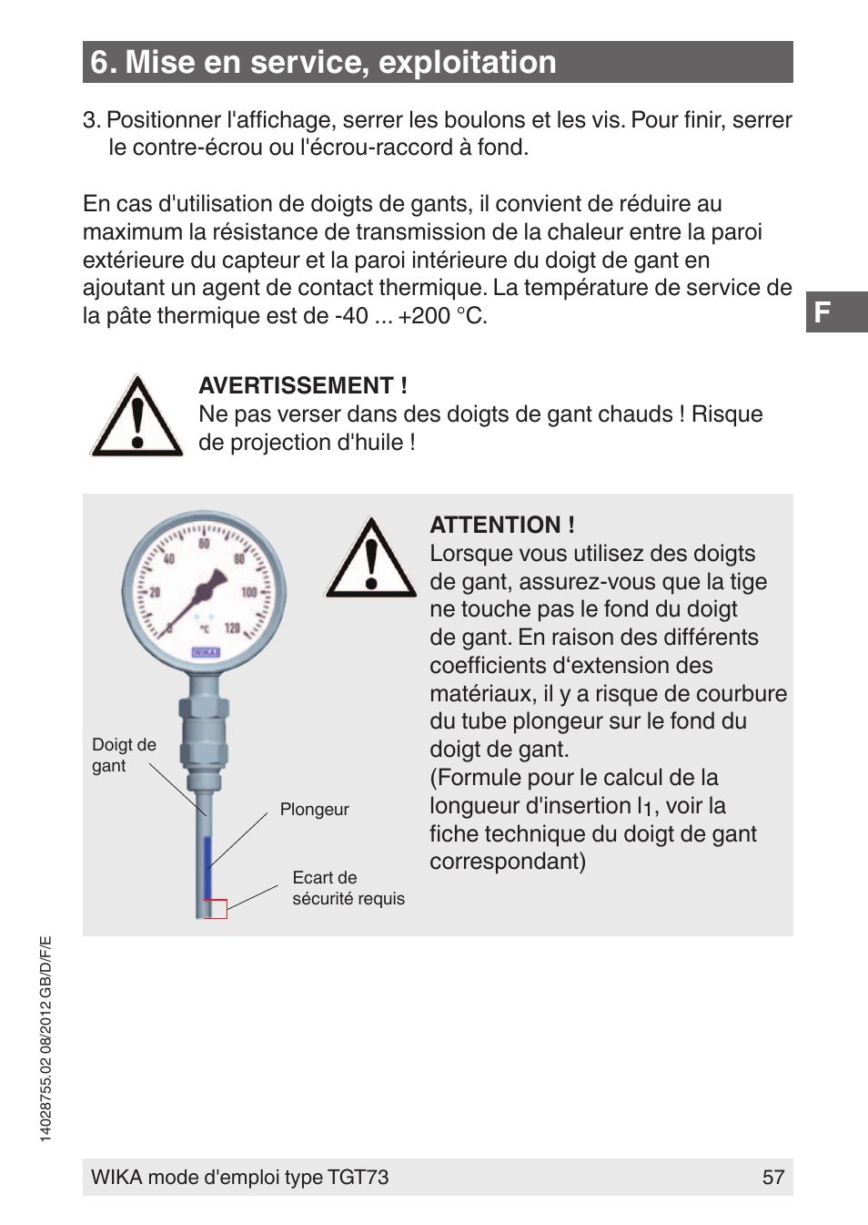 Mise en service, exploitation | WIKA TGT73 User Manual | Page 57 / 88
