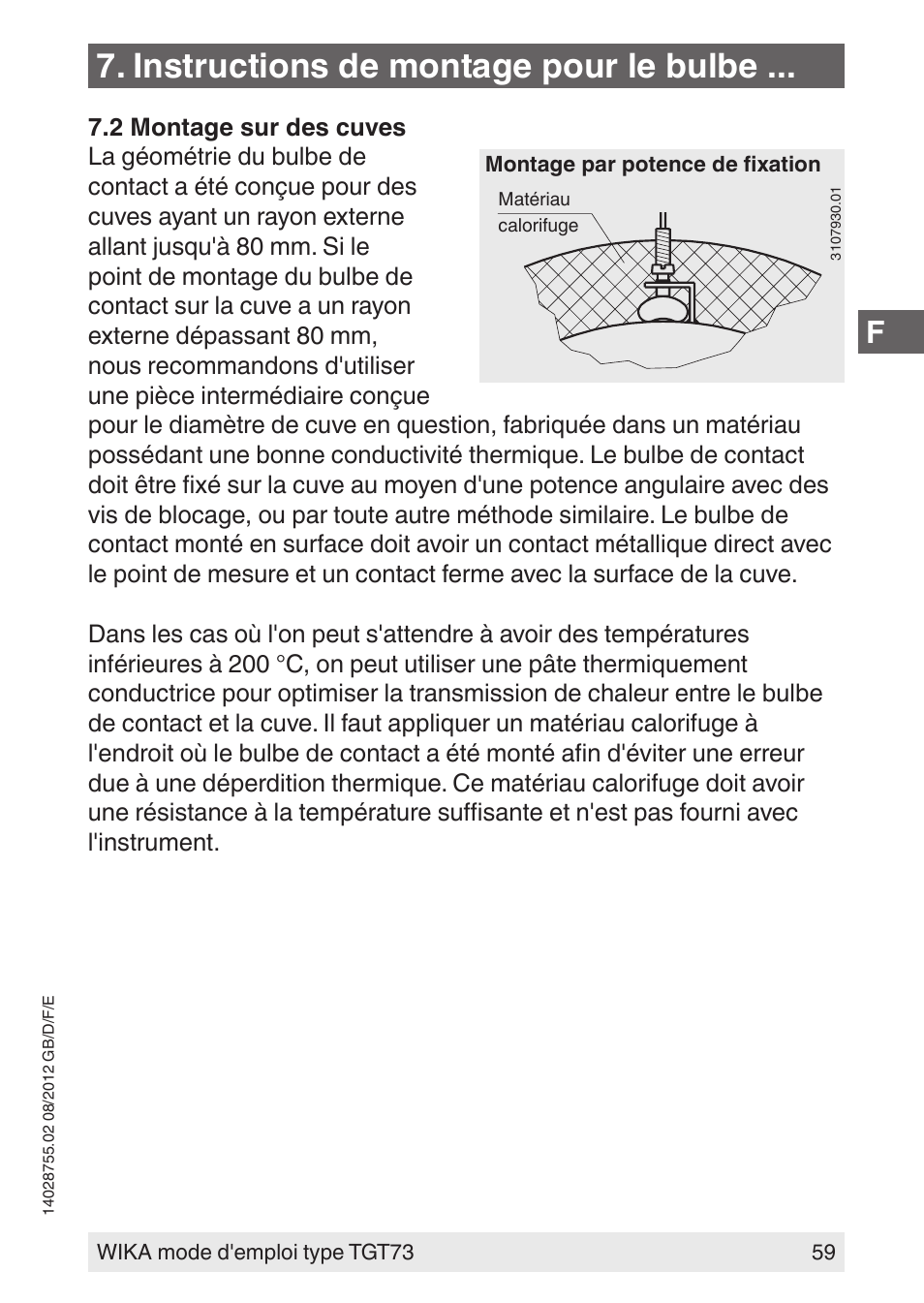Instructions de montage pour le bulbe | WIKA TGT73 User Manual | Page 59 / 88
