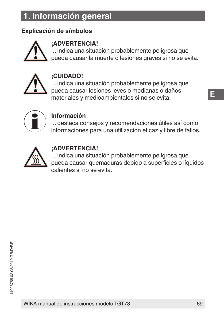 Información general | WIKA TGT73 User Manual | Page 69 / 88