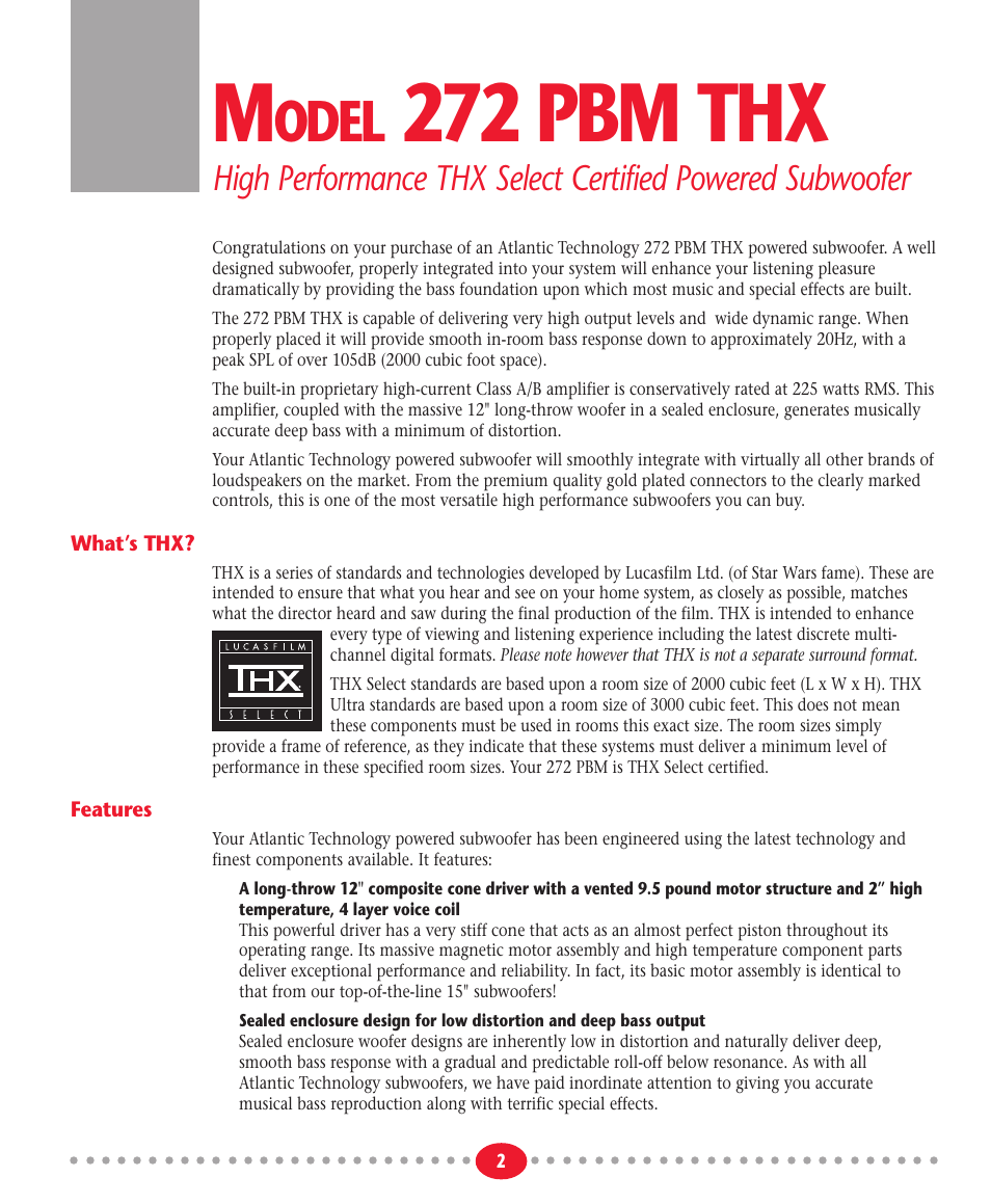 272 pbm thx, Odel, Atlantic technology | Atlantic Technology 272 PBM THX User Manual | Page 2 / 12
