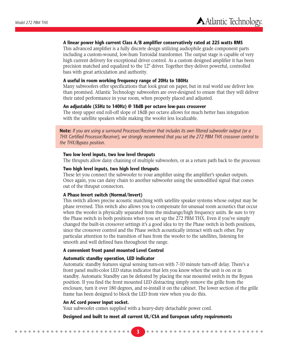 Atlantic technology | Atlantic Technology 272 PBM THX User Manual | Page 3 / 12