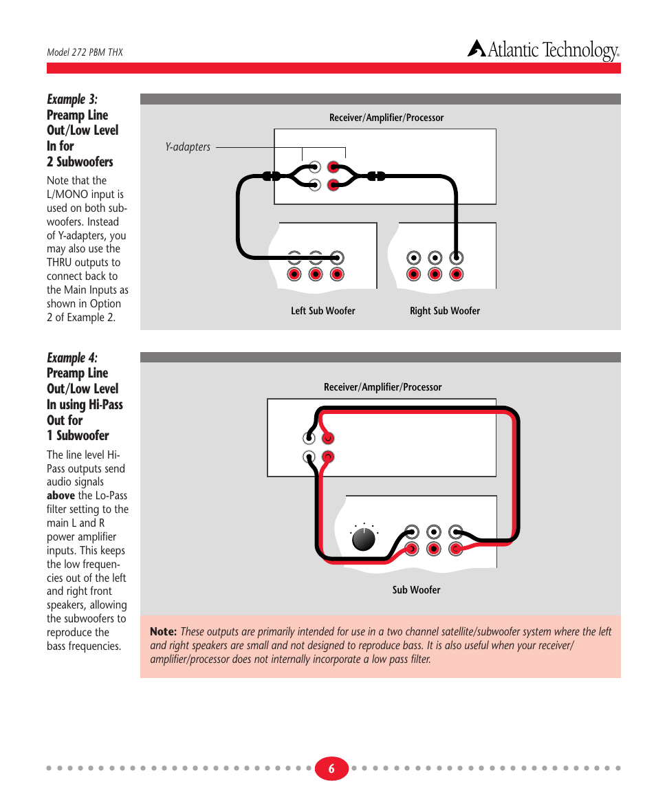 Atlantic technology, Y-adapters, Model 272 pbm thx | Sub woofer receiver/amplifier/processor | Atlantic Technology 272 PBM THX User Manual | Page 6 / 12