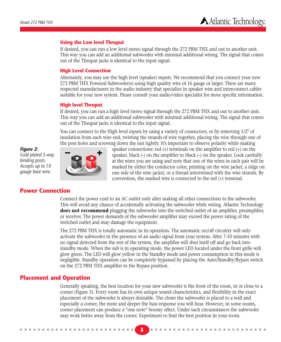 Atlantic technology, Power connection, Placement and operation | Atlantic Technology 272 PBM THX User Manual | Page 8 / 12