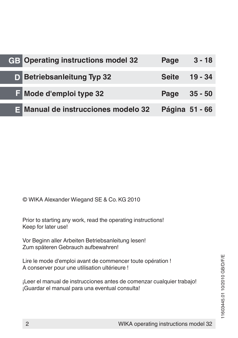 Gb d f e | WIKA 32 User Manual | Page 2 / 68