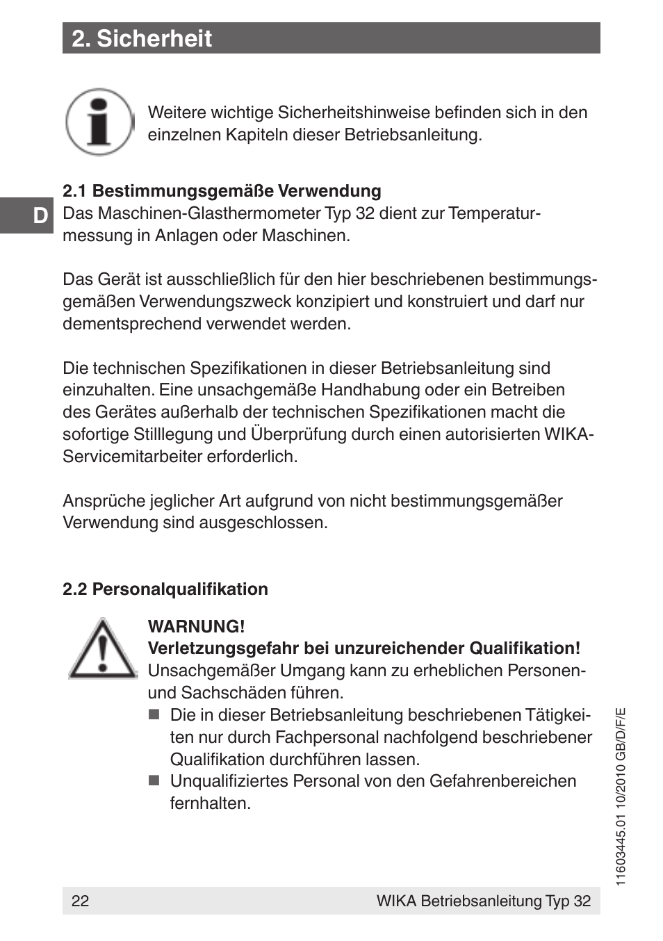 Sicherheit | WIKA 32 User Manual | Page 22 / 68