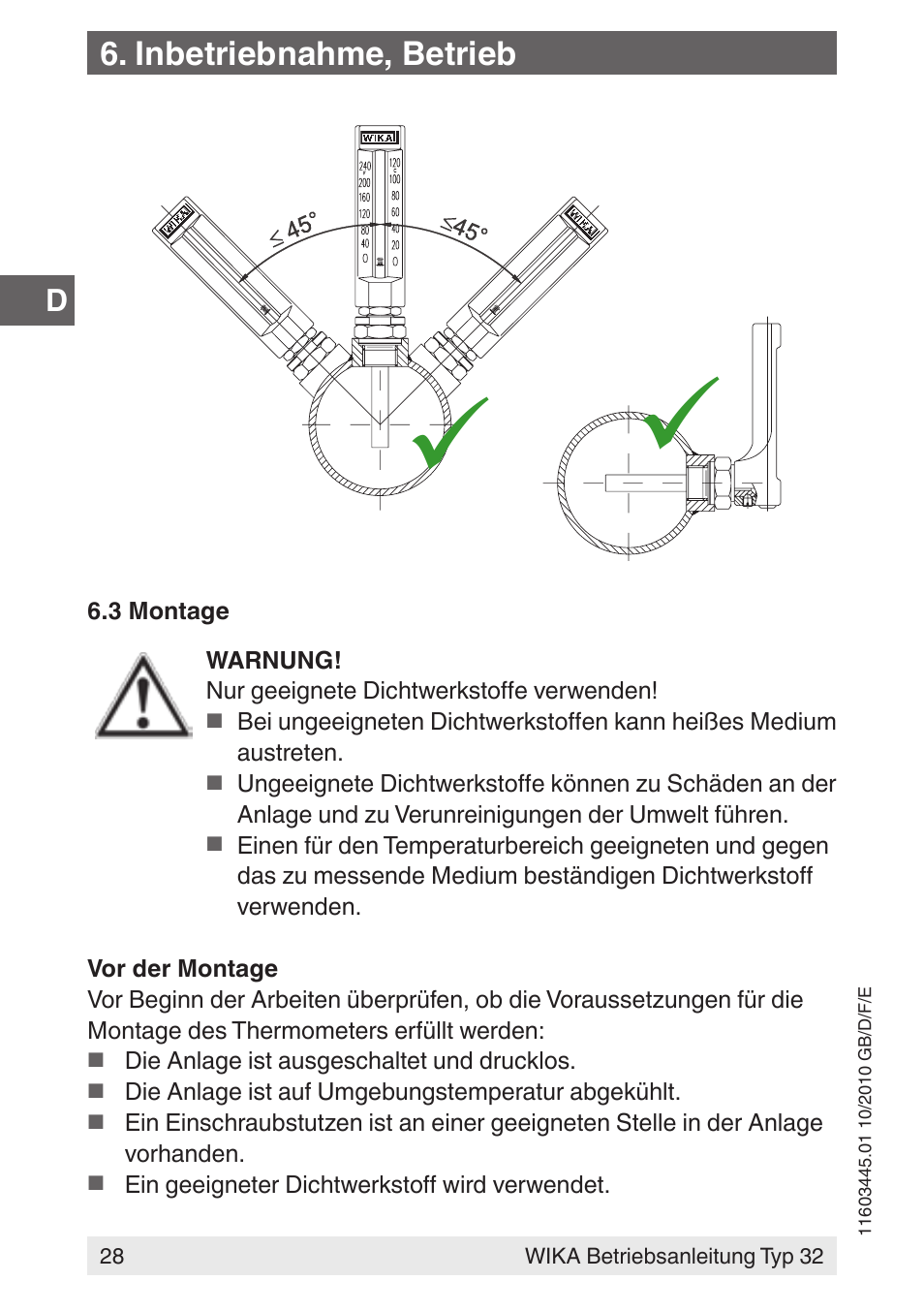 Inbetriebnahme, betrieb | WIKA 32 User Manual | Page 28 / 68