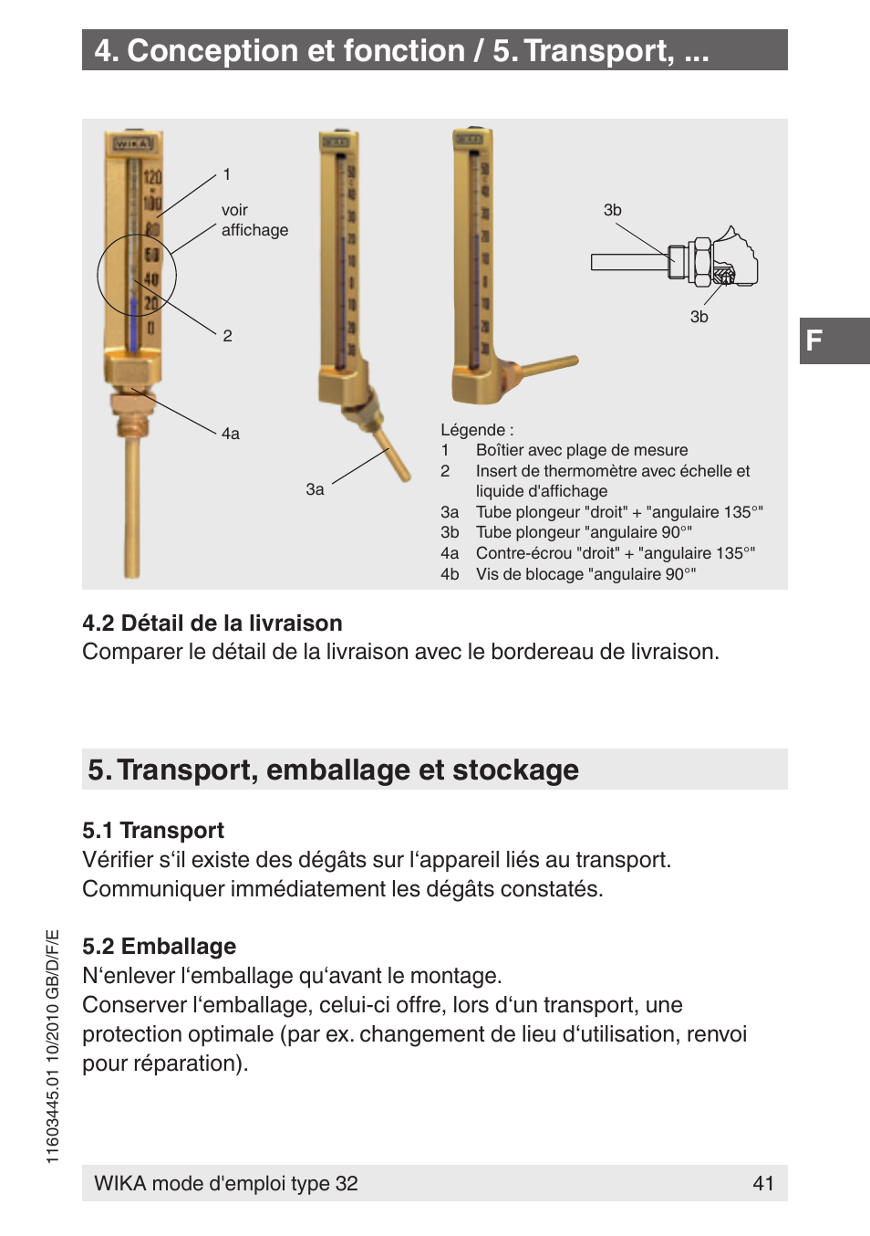 Conception et fonction / 5. transport, Transport, emballage et stockage | WIKA 32 User Manual | Page 41 / 68