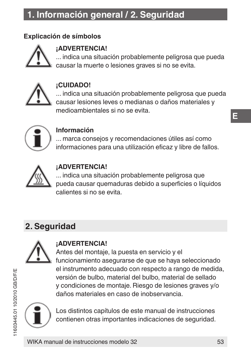 Información general / 2. seguridad, Seguridad | WIKA 32 User Manual | Page 53 / 68