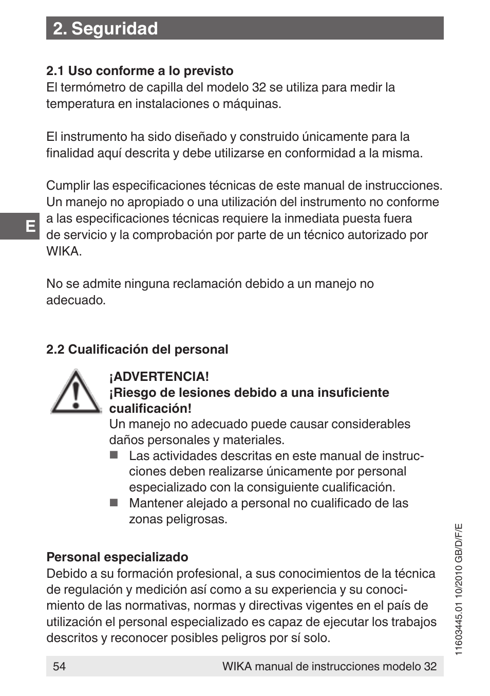 Seguridad | WIKA 32 User Manual | Page 54 / 68