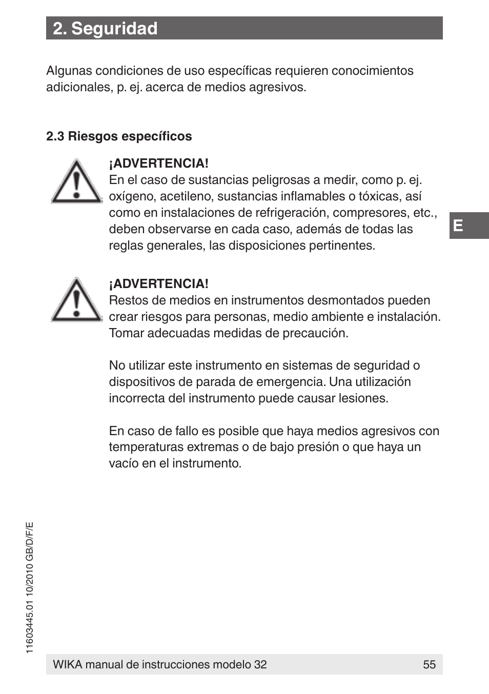 Seguridad | WIKA 32 User Manual | Page 55 / 68