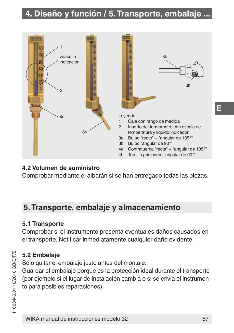 Diseño y función / 5. transporte, embalaje, Transporte, embalaje y almacenamiento | WIKA 32 User Manual | Page 57 / 68