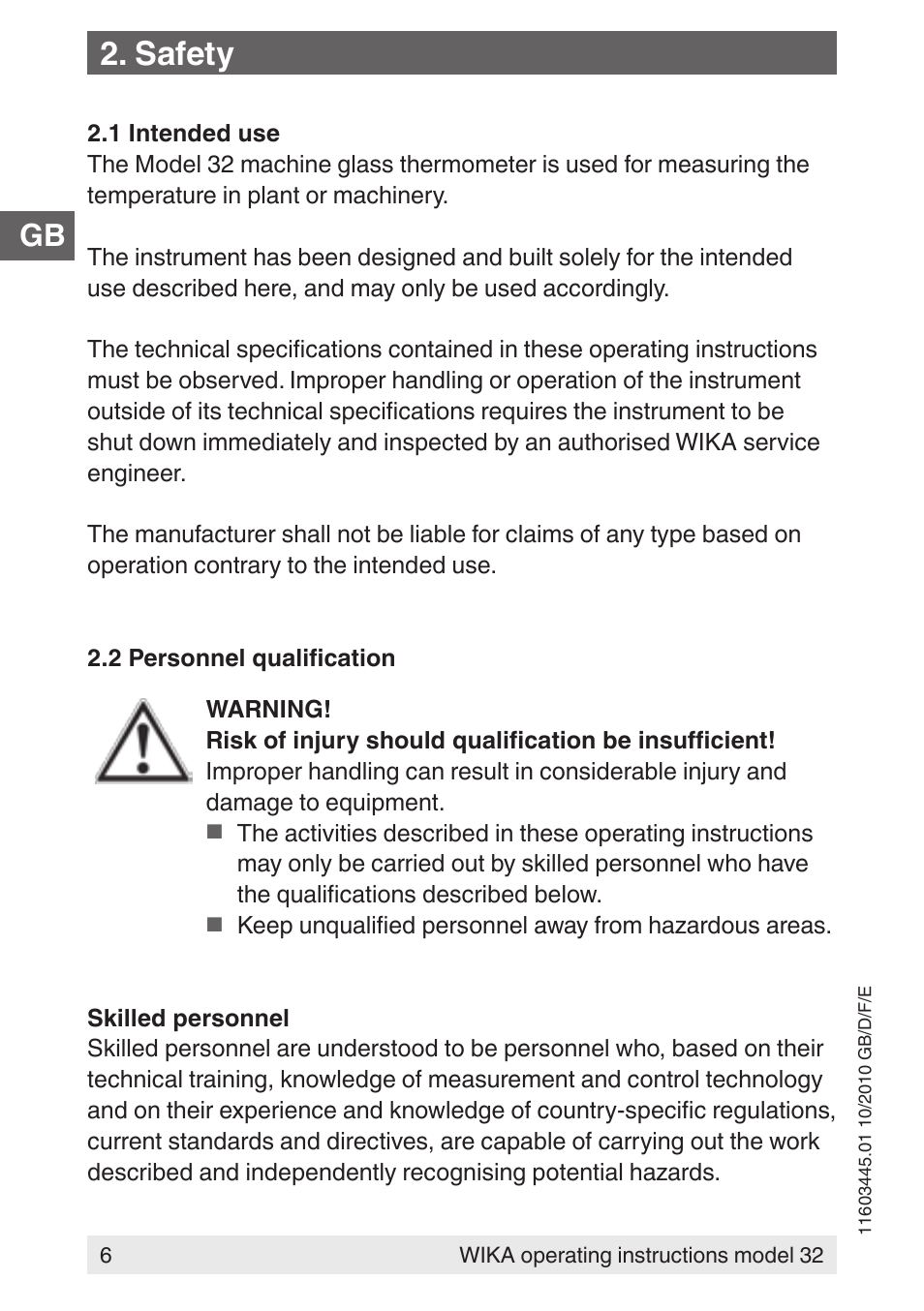 Safety | WIKA 32 User Manual | Page 6 / 68