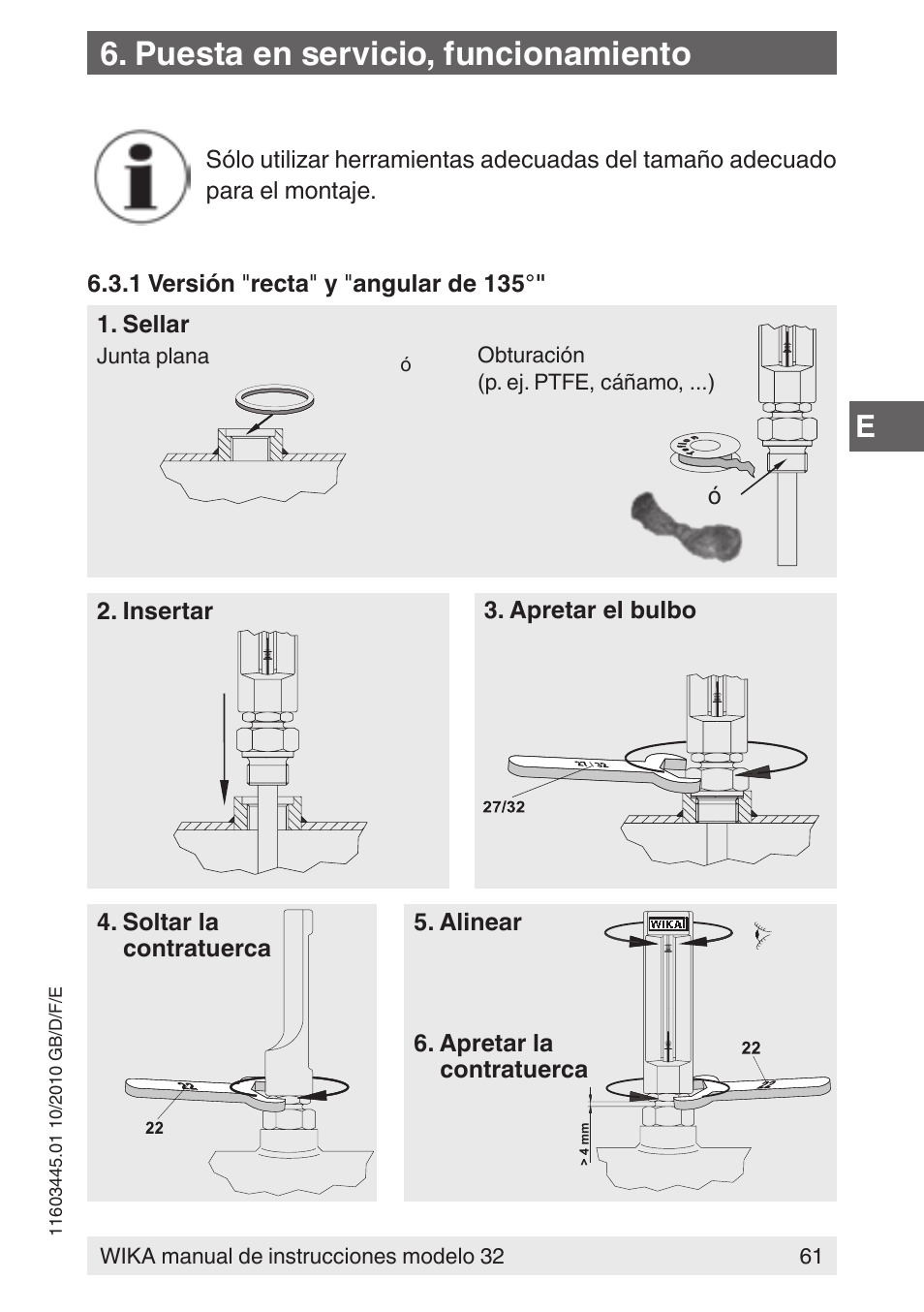 Puesta en servicio, funcionamiento | WIKA 32 User Manual | Page 61 / 68