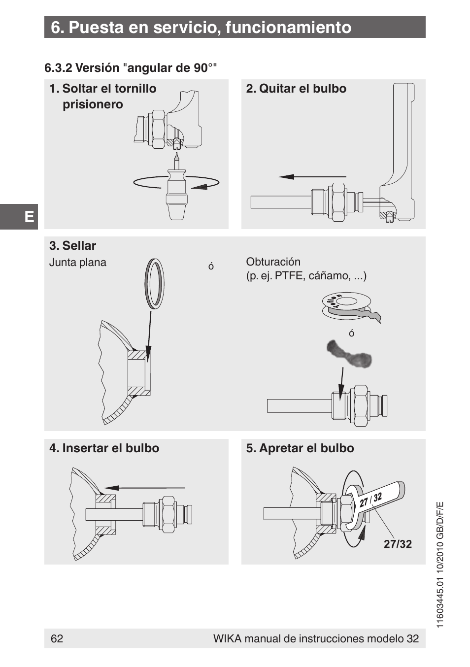 Puesta en servicio, funcionamiento | WIKA 32 User Manual | Page 62 / 68