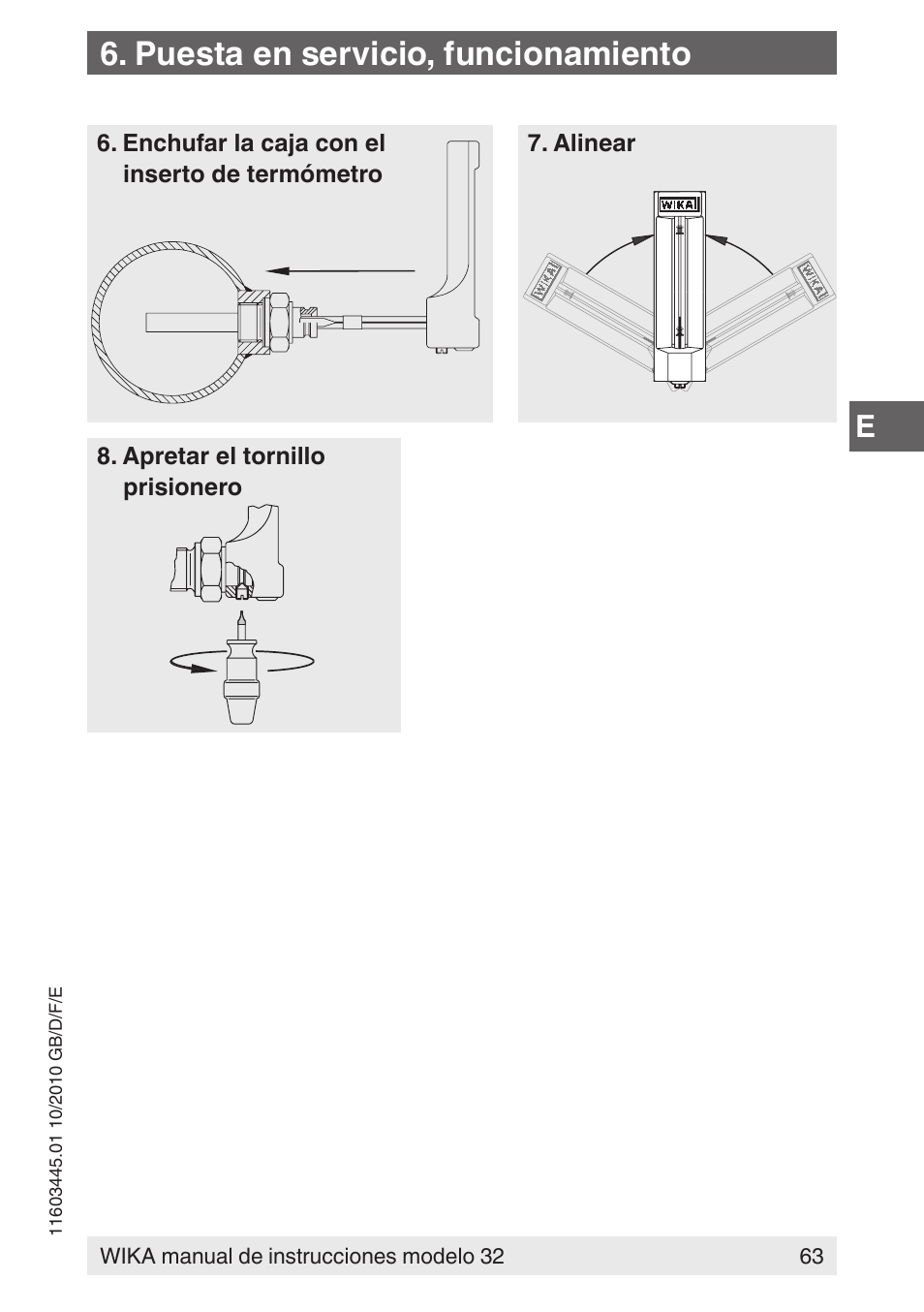 Puesta en servicio, funcionamiento | WIKA 32 User Manual | Page 63 / 68