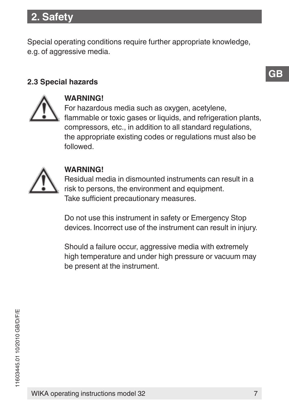 Safety | WIKA 32 User Manual | Page 7 / 68