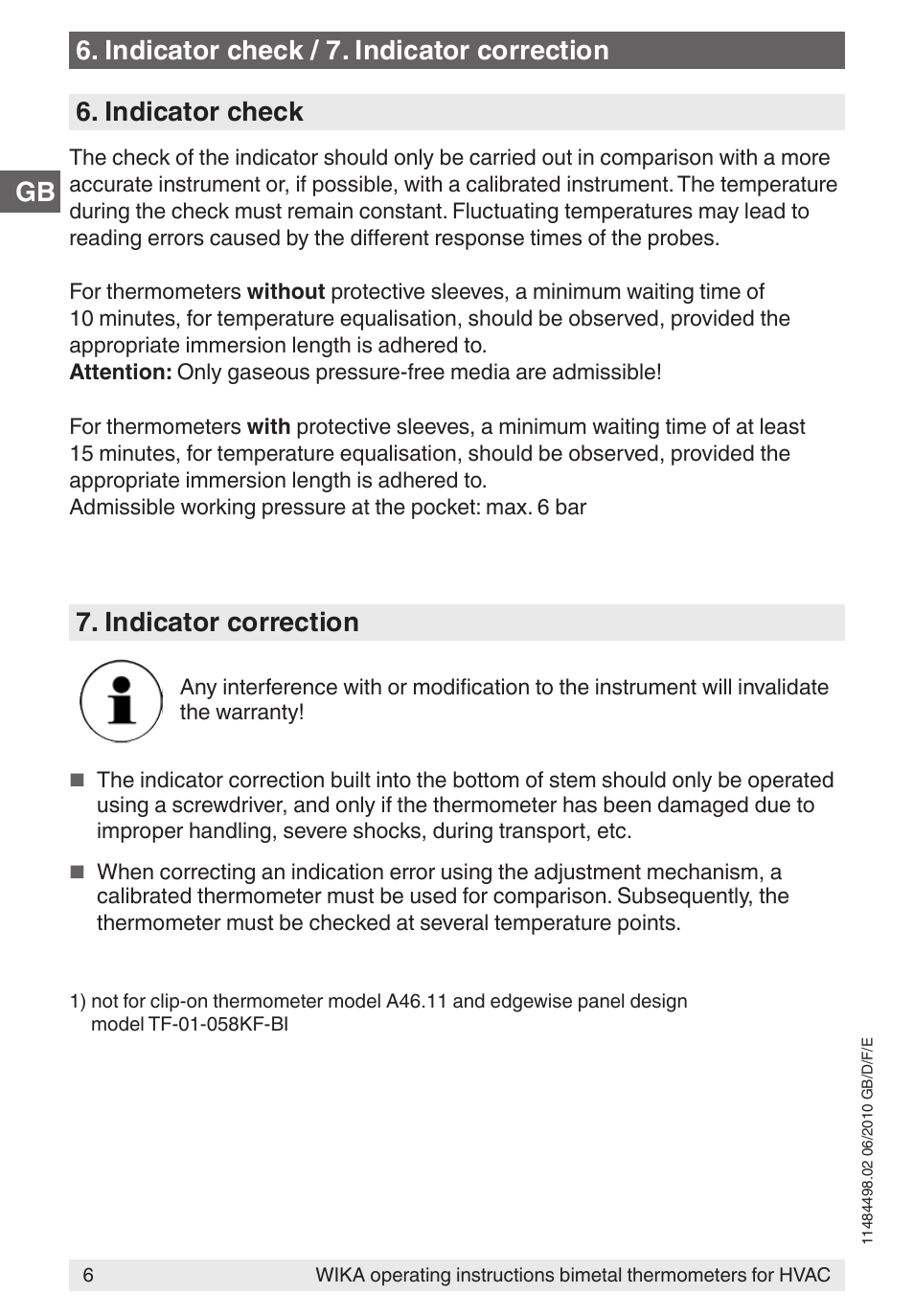 Gb 6. indicator check / 7. indicator correction, Indicator check, Indicator correction | WIKA 45 User Manual | Page 6 / 28