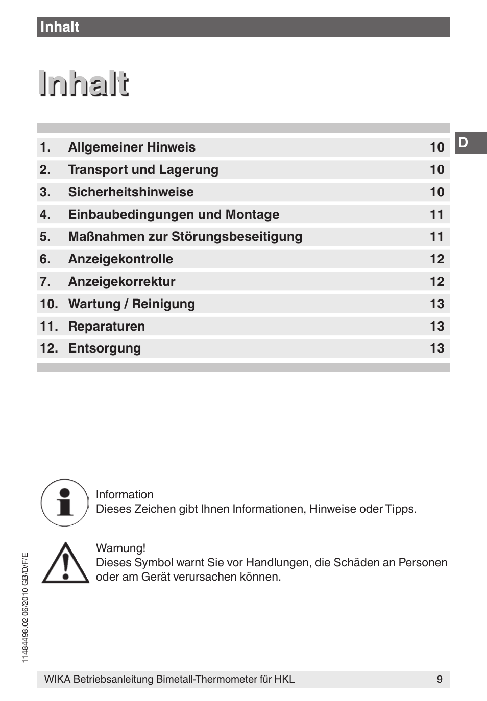 Inhalt | WIKA 45 User Manual | Page 9 / 28