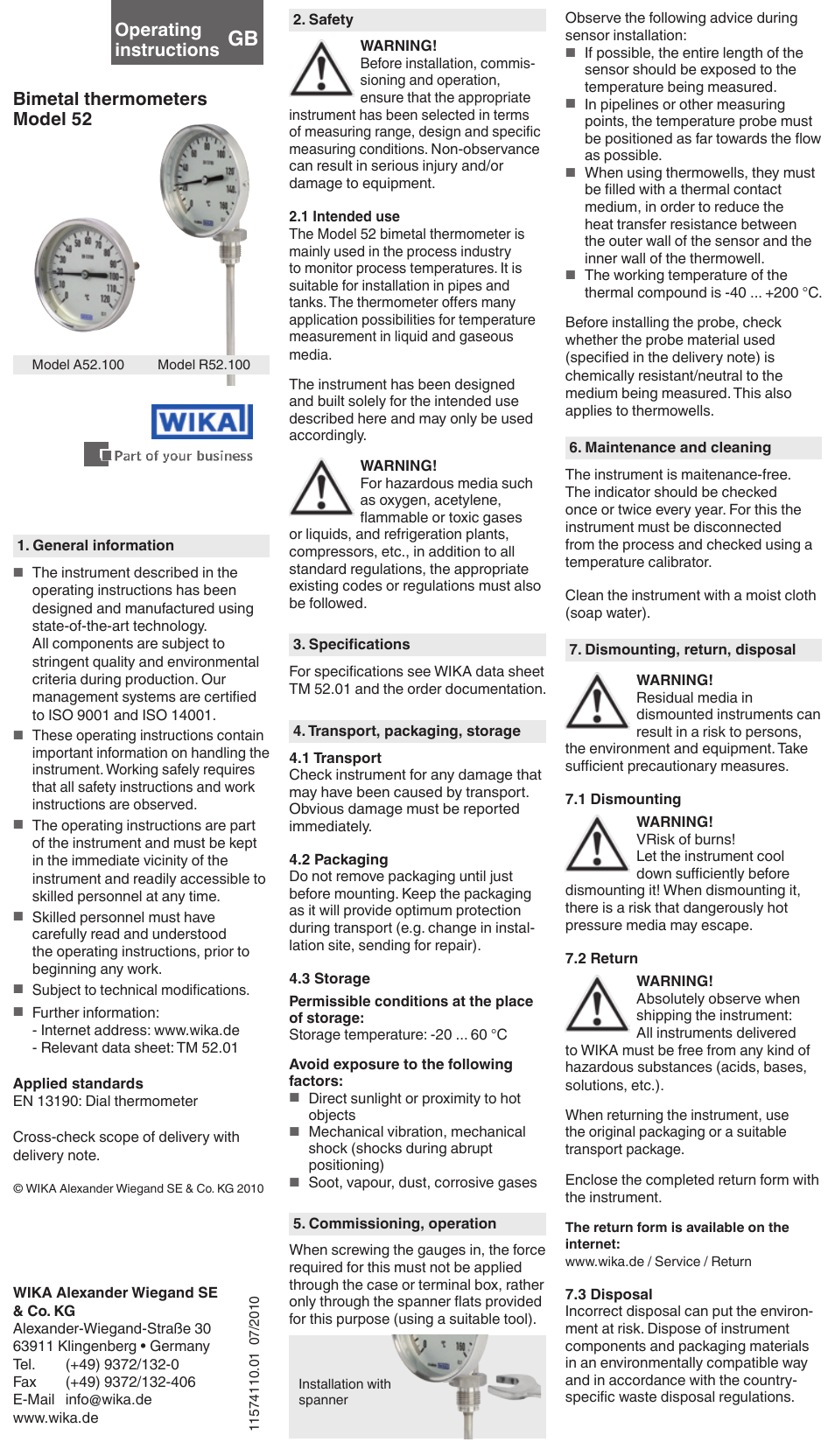 WIKA 52 User Manual | 4 pages