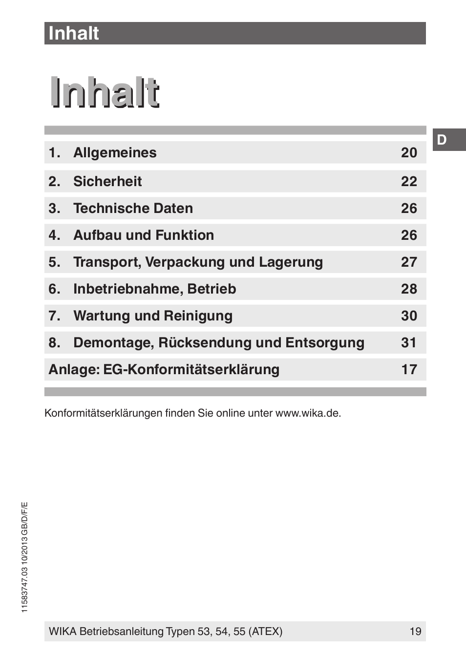 Inhalt | WIKA 55 User Manual | Page 19 / 64