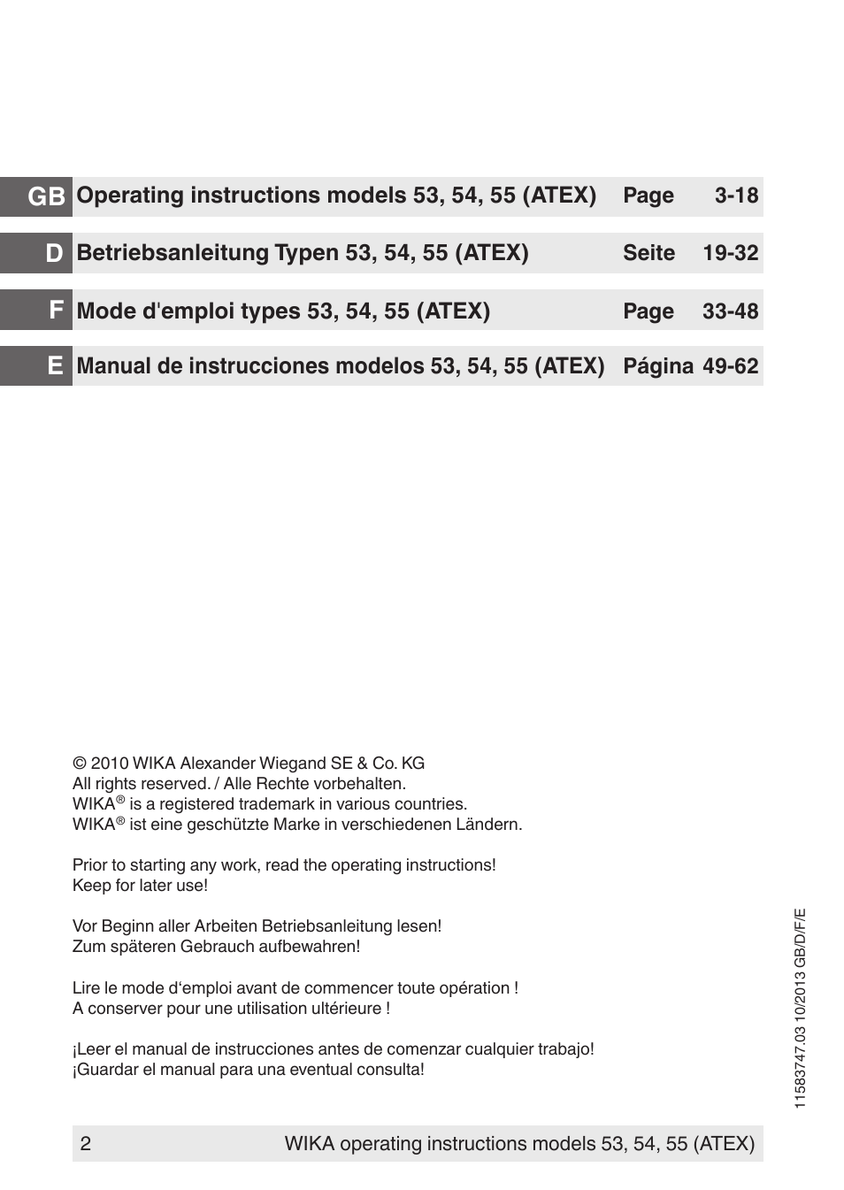 Dgb e f | WIKA 55 User Manual | Page 2 / 64
