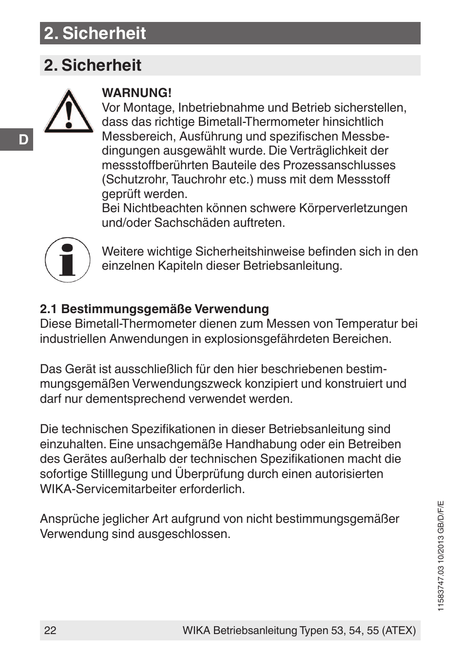 Sicherheit | WIKA 55 User Manual | Page 22 / 64