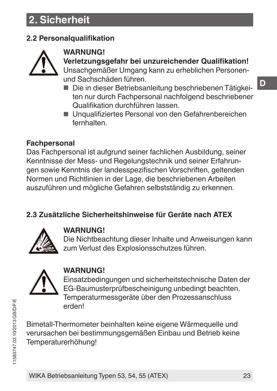 Sicherheit | WIKA 55 User Manual | Page 23 / 64