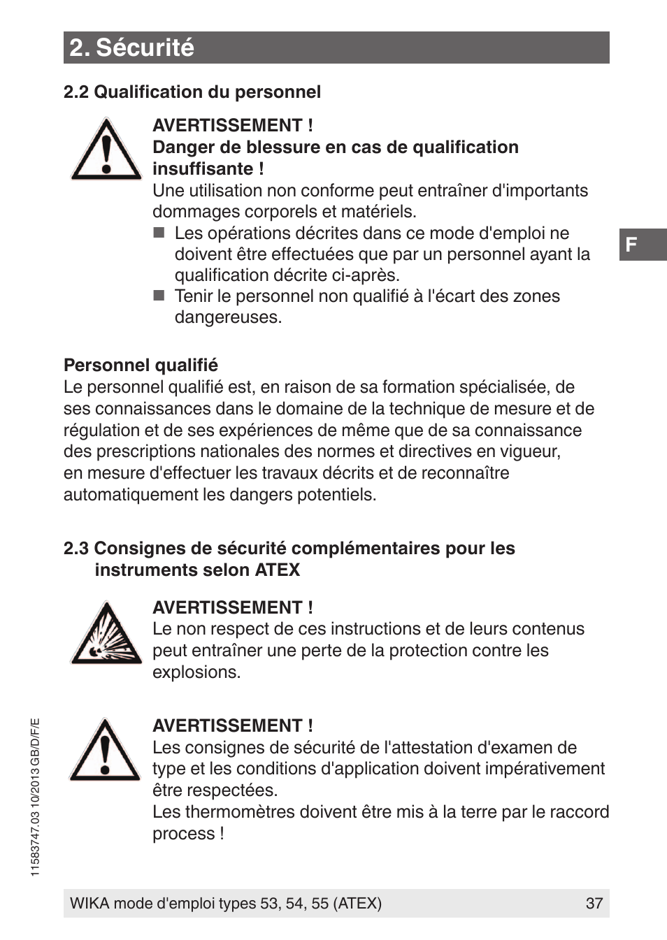 Sécurité | WIKA 55 User Manual | Page 37 / 64