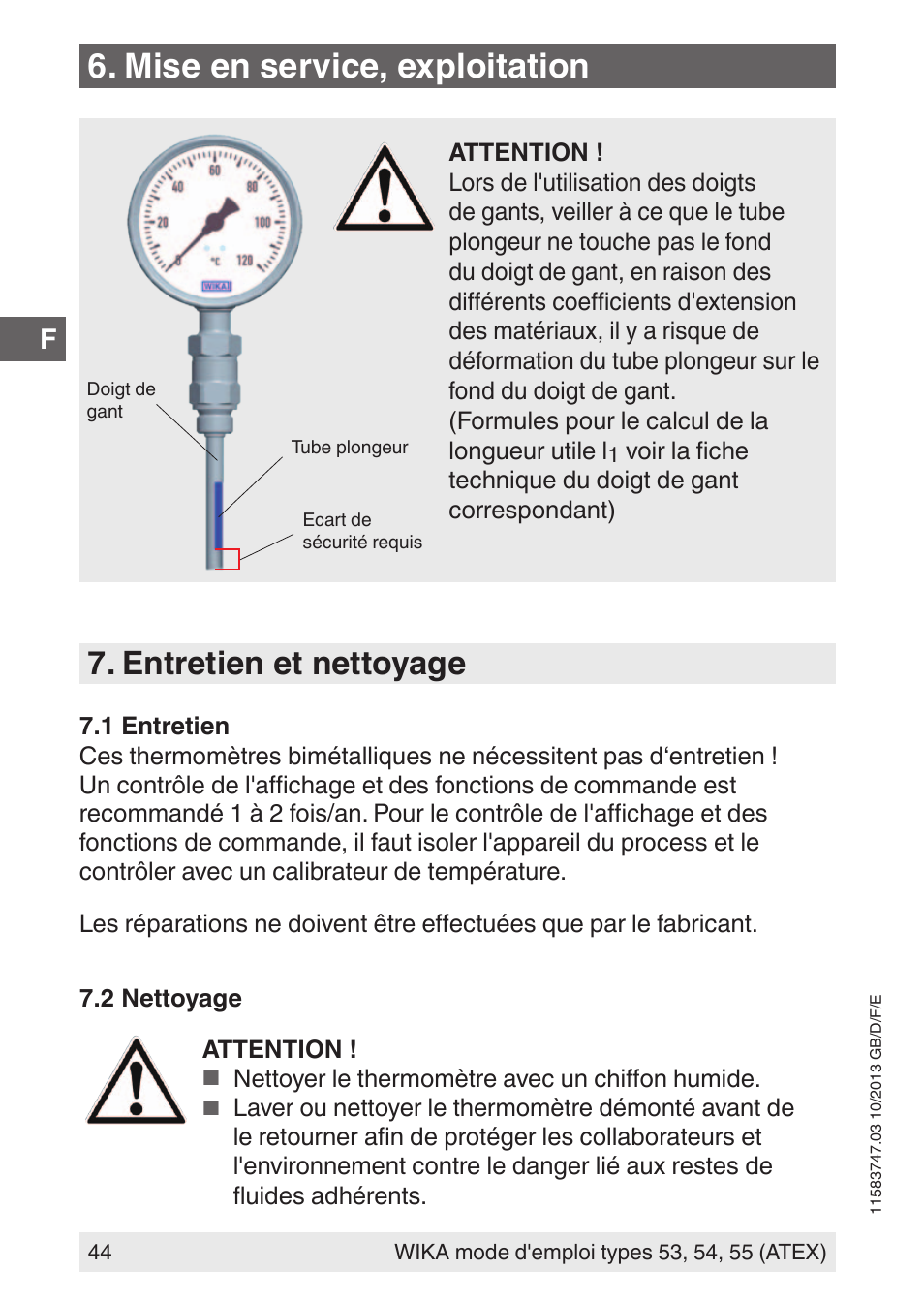 Mise en service, exploitation, Entretien et nettoyage | WIKA 55 User Manual | Page 44 / 64