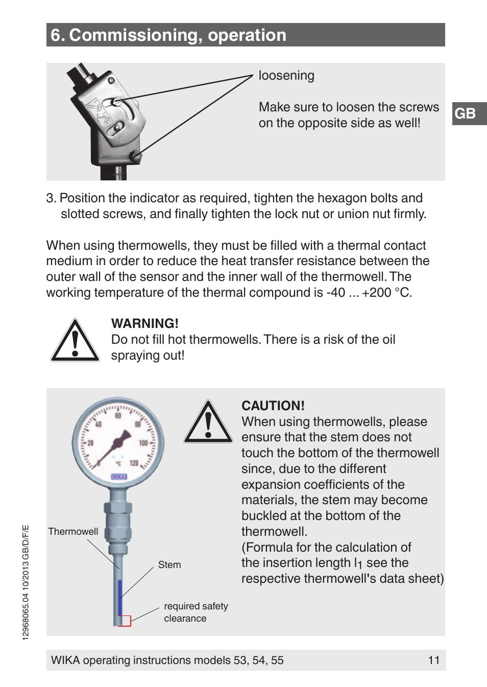 Commissioning, operation | WIKA 55 User Manual | Page 11 / 52