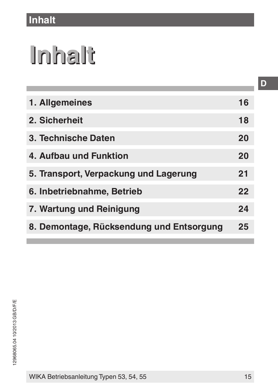 Inhalt | WIKA 55 User Manual | Page 15 / 52