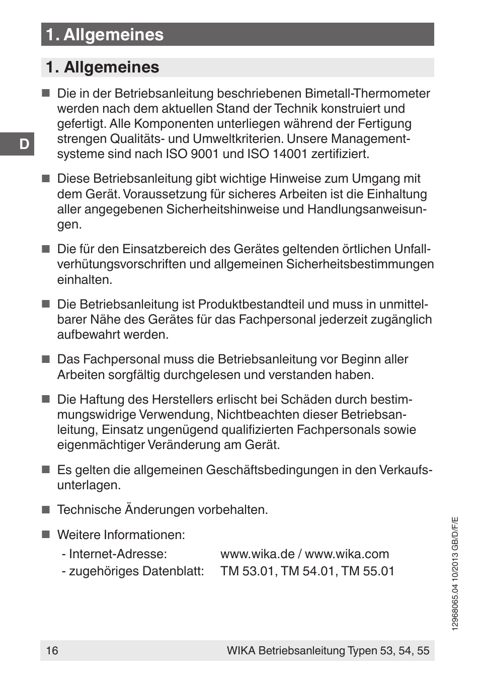 Allgemeines | WIKA 55 User Manual | Page 16 / 52