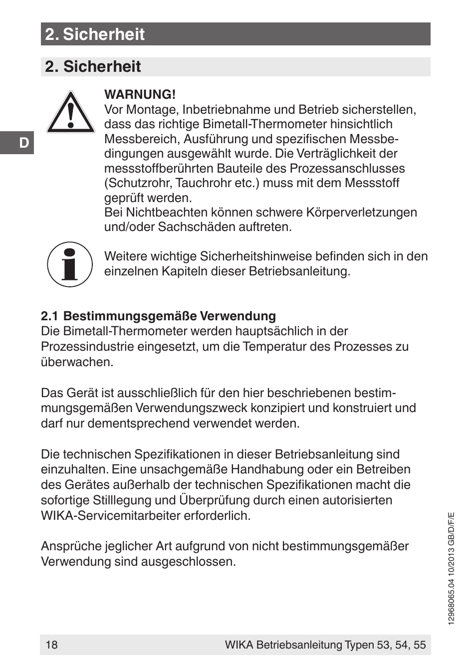 Sicherheit | WIKA 55 User Manual | Page 18 / 52