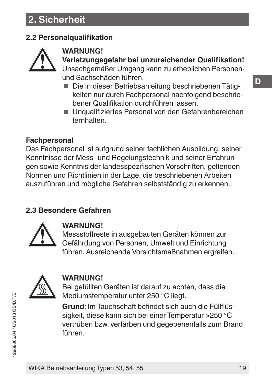 Sicherheit | WIKA 55 User Manual | Page 19 / 52