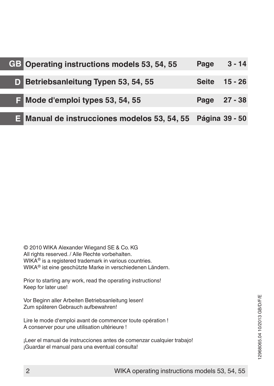 Dgb e f | WIKA 55 User Manual | Page 2 / 52