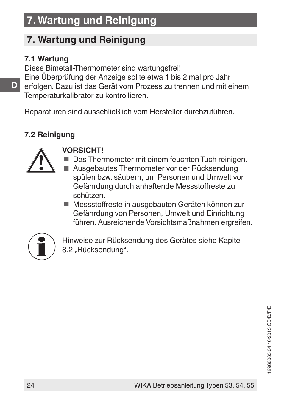 Wartung und reinigung | WIKA 55 User Manual | Page 24 / 52